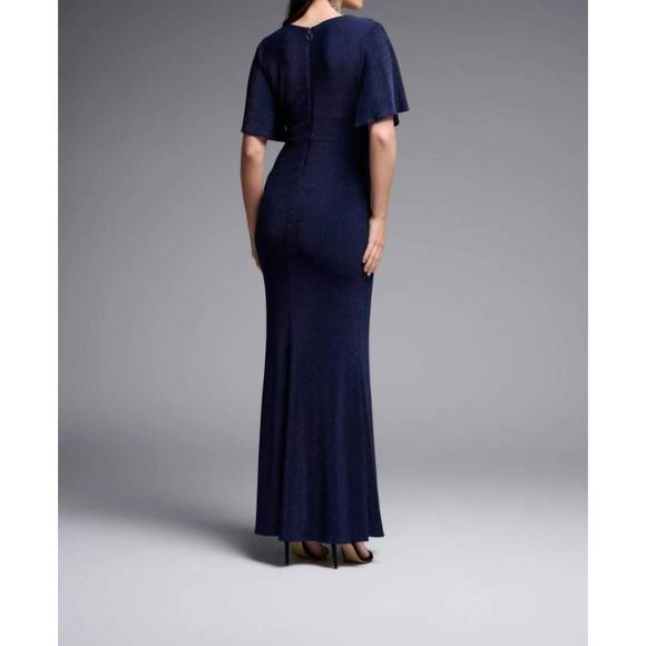 NEW JOSEPH RIBKOFF solid lurex fit and flare maxi dress in navy - Picture 2 of 3